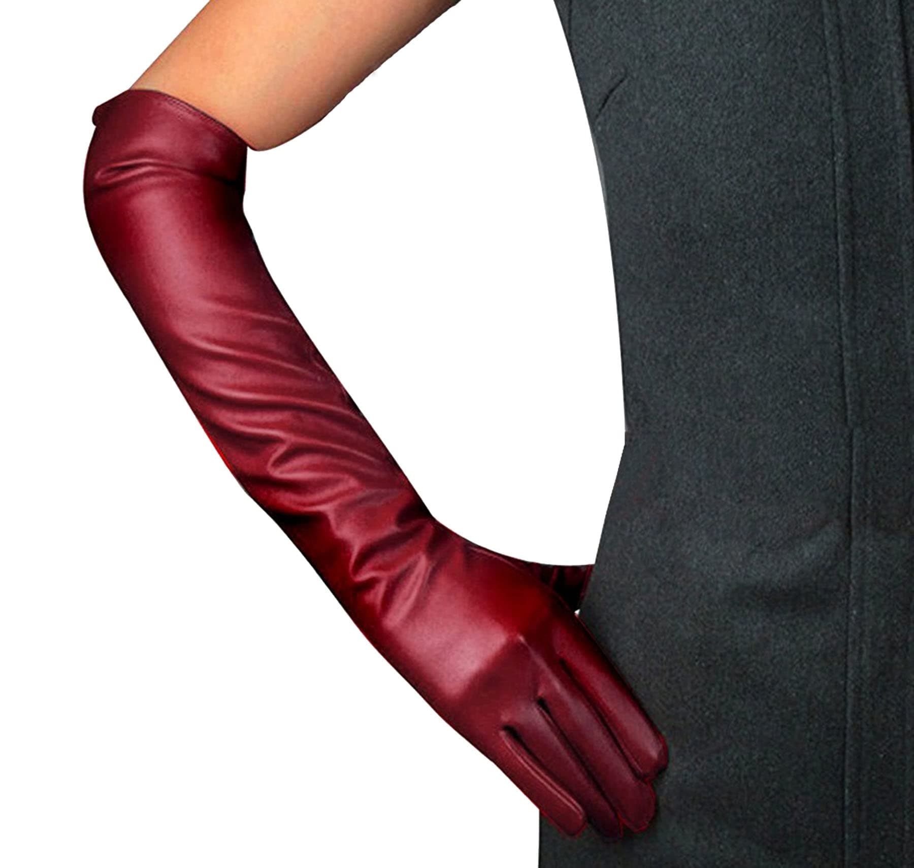 Edith qi 1920s Long Opera Party Gloves for Women,Faux Leather Elbow Length Costume Novelty Gloves