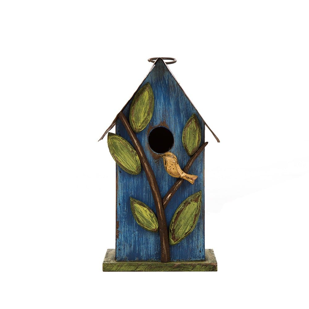 Glitzhome Distressed Leaves Wooden Garden Bird House 9.84 Inch