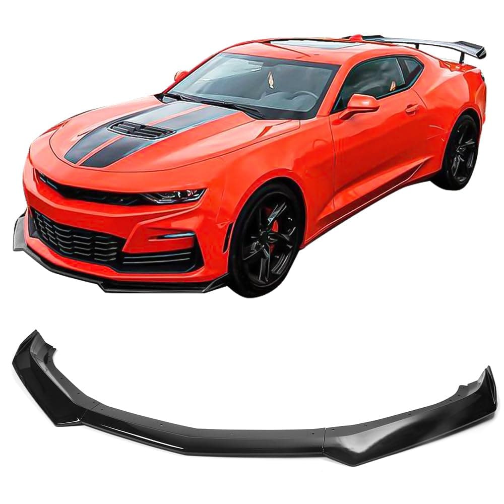 IKON MOTORSPORTS, Front Bumper Lip Compatible with 2016-2024 Chevy Camaro, 1LE Style Gloss Black Front Air Chin Dam Bodykit Underbody Lip Spoiler Splitter ABS Plastic