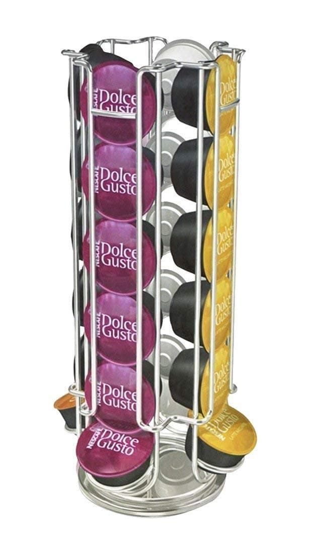 Quailitas 24 Coffee Capsule Holder Rotating for Dolce Gusto, Anti-Scratch Base, Chrome Finish