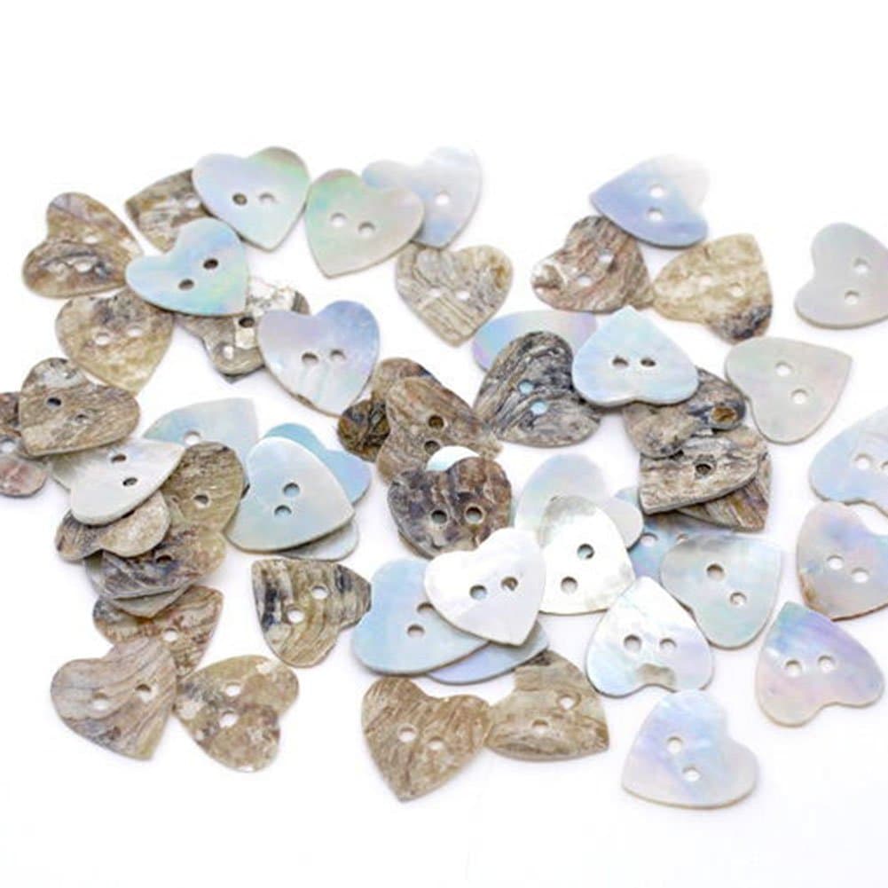 100x Dylandy Buttons Mother of Pearl Shell Heart Shaped Buttons for Sewing Knitting Scrapbooking DIY Craft Embelishment Decor 15 * 15mm