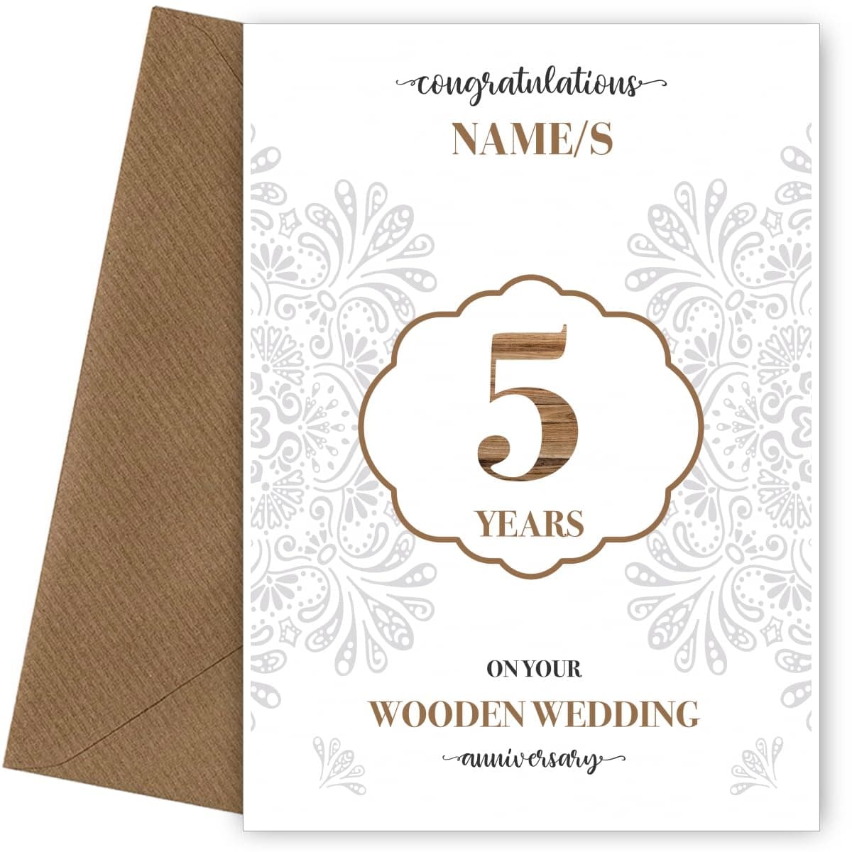 Personalised Wooden 5th Anniversary Card for Couples Wife or Husband, 5th Wedding Anniversary, Design 2
