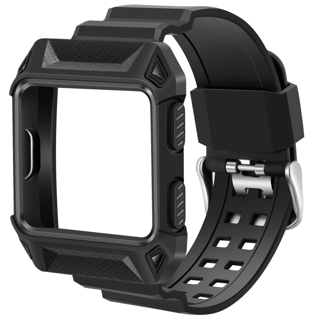 iiteeology Compatible with Fitbit Ionic Bands, Breathable Shockproof TPU Protective Frame Case with Strap Band for Fitbit Ionic Smart Fitness Watch Accessory - Black