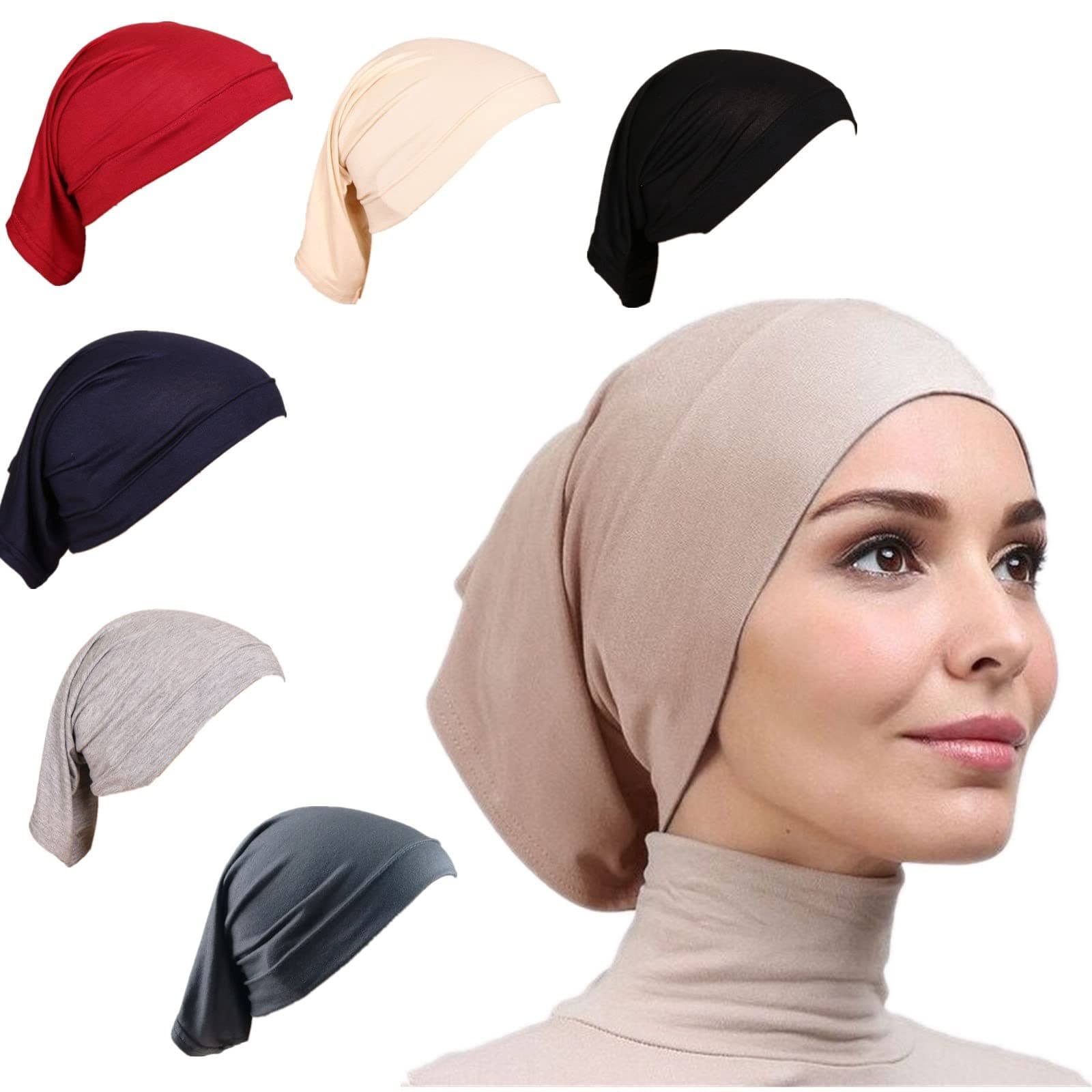 6 Pcs Women Under Scarf Hat Cap Bone Bonnet Hijab Islamic Neck Cover Muslim Under Scarf Hijab Cap, 7, Medium