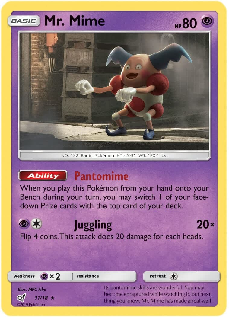 Mr. Mime 11/18 Rare Pokemon Card (Detective Pikachu) + 1x TitanCards® Toploader