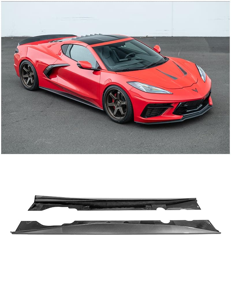 Replacement for 2020-Present Corvette C8 Stingray & Z51 Models | Performance Style Side Skirts Rocker Panels Extension Pair SS-471-CFLK (Hydro Dipped Carbon Fiber)