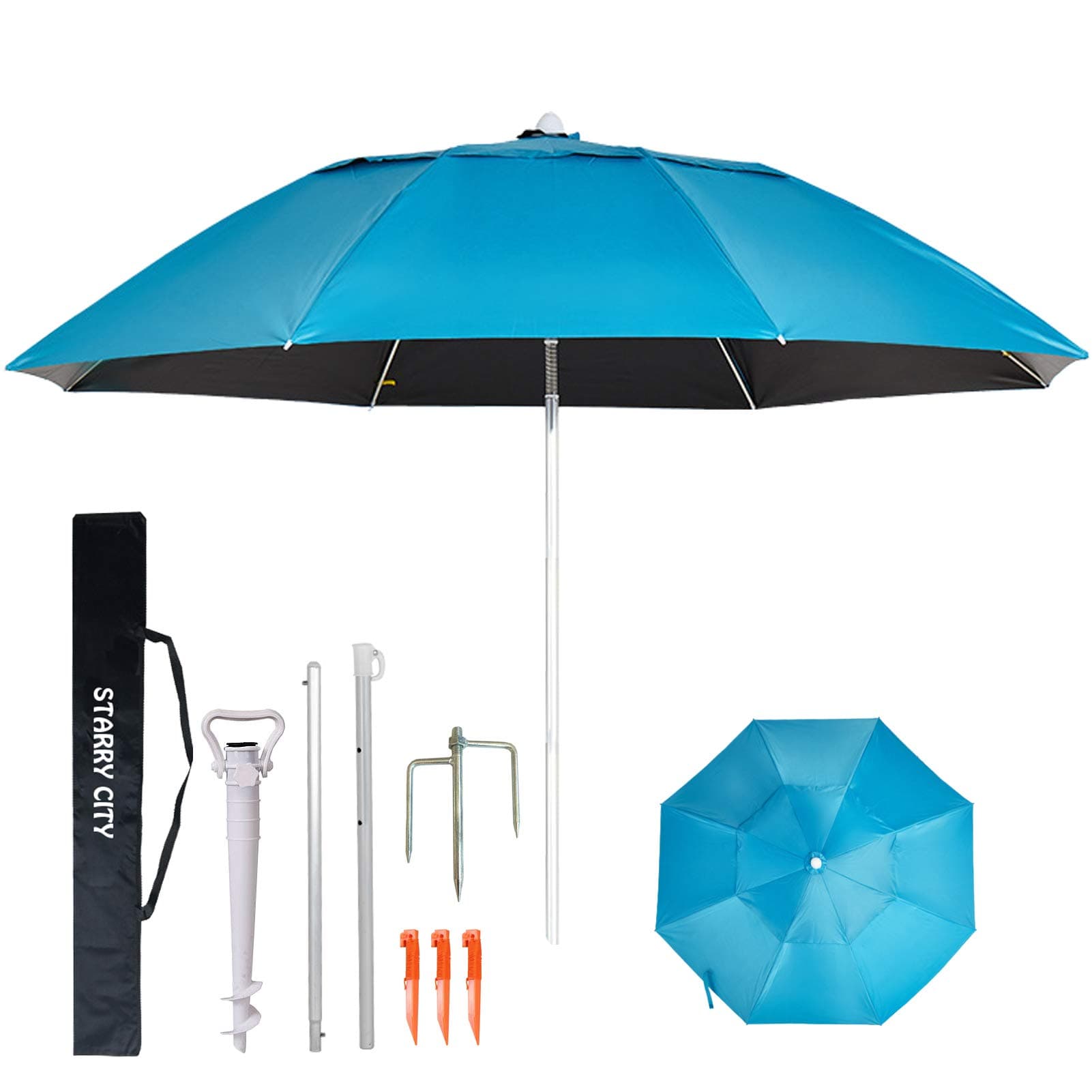 Strandschirme 7.2 Fu groe Sonnenschirm Schutz Portable Winddicht mit Sand Anker fr Terrasse, Garten, Strand, im Freien, Angeln, Pool