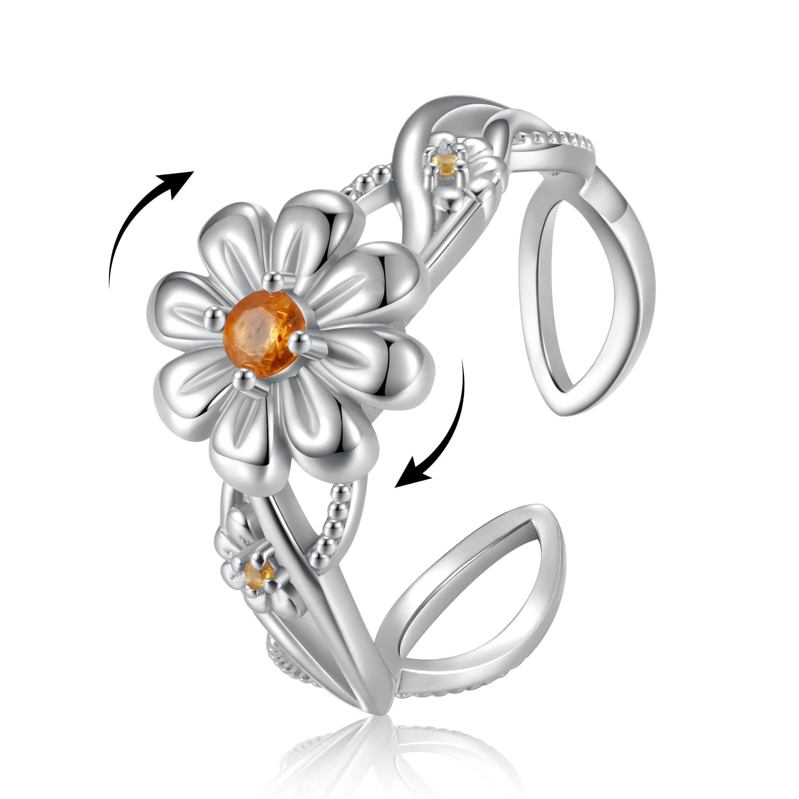 Daisy Flower Anxiety Ring for Women 925 Sterling Silver Relieve Stress Fidget Spinner Rings Teens Daughter Gifts