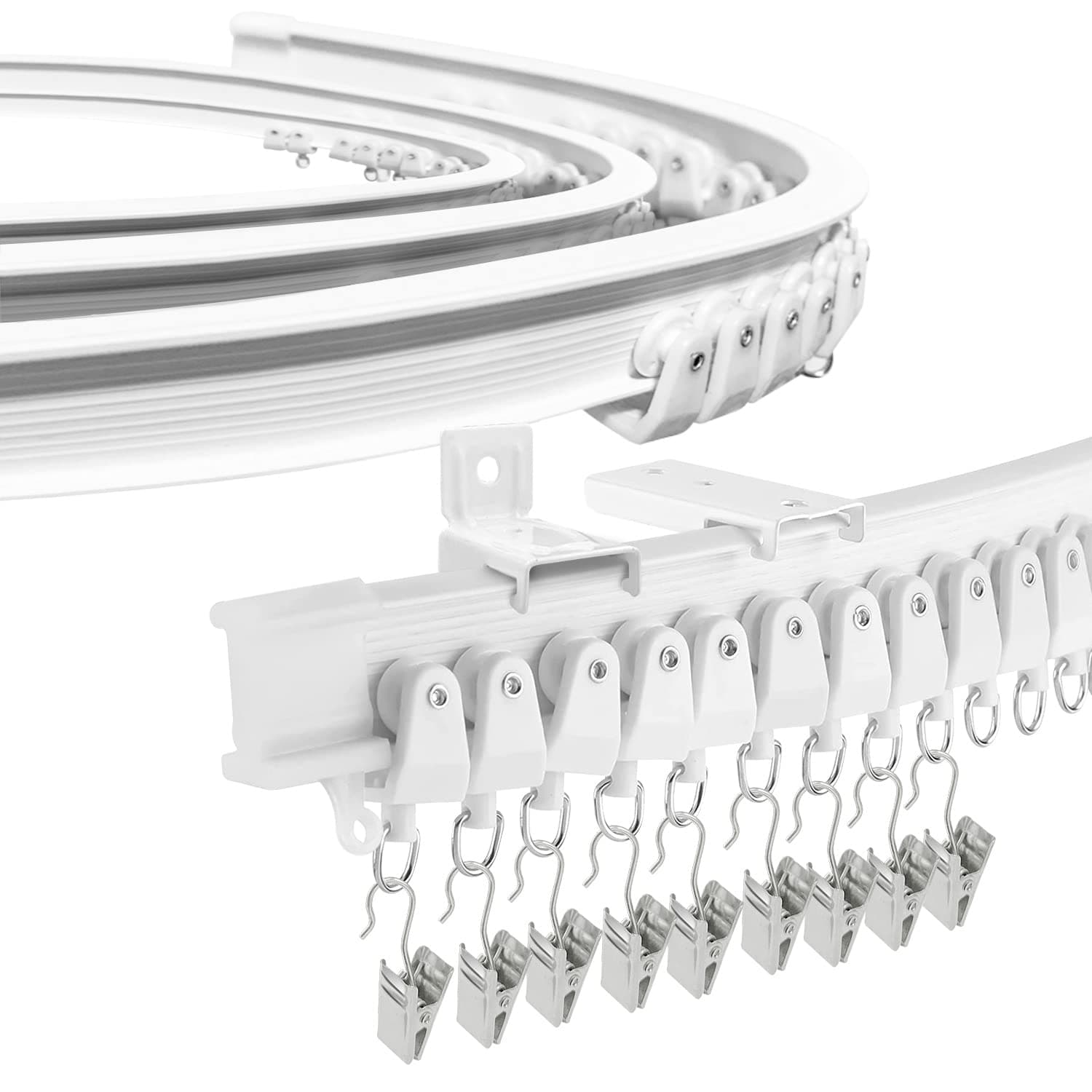 SEGNAYEN Flexible Ceiling Curtain Track, Bendable Curtain Track Wall Mount Curved Curtain Ceiling Track Rail System 12FT Sliding Soft Ceiling Track for Curtains, Bay Window, Room Divider, White