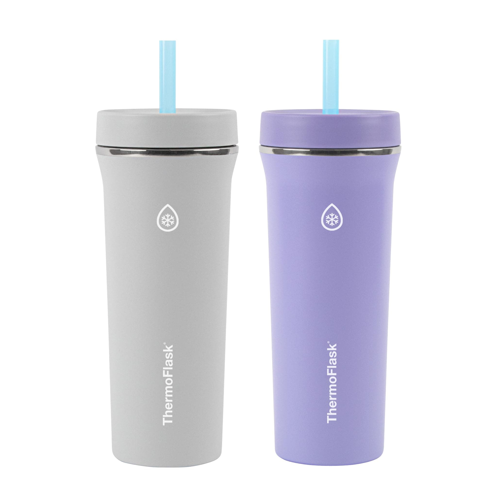 Tumbler - BPA-Free Water Tumblers - Durable, Reusable Tumblers with Plastic Lids & Straws - Travel Water Container with Temp-Lock Technology - 32 oz, Purple/Grey (2 Pack)