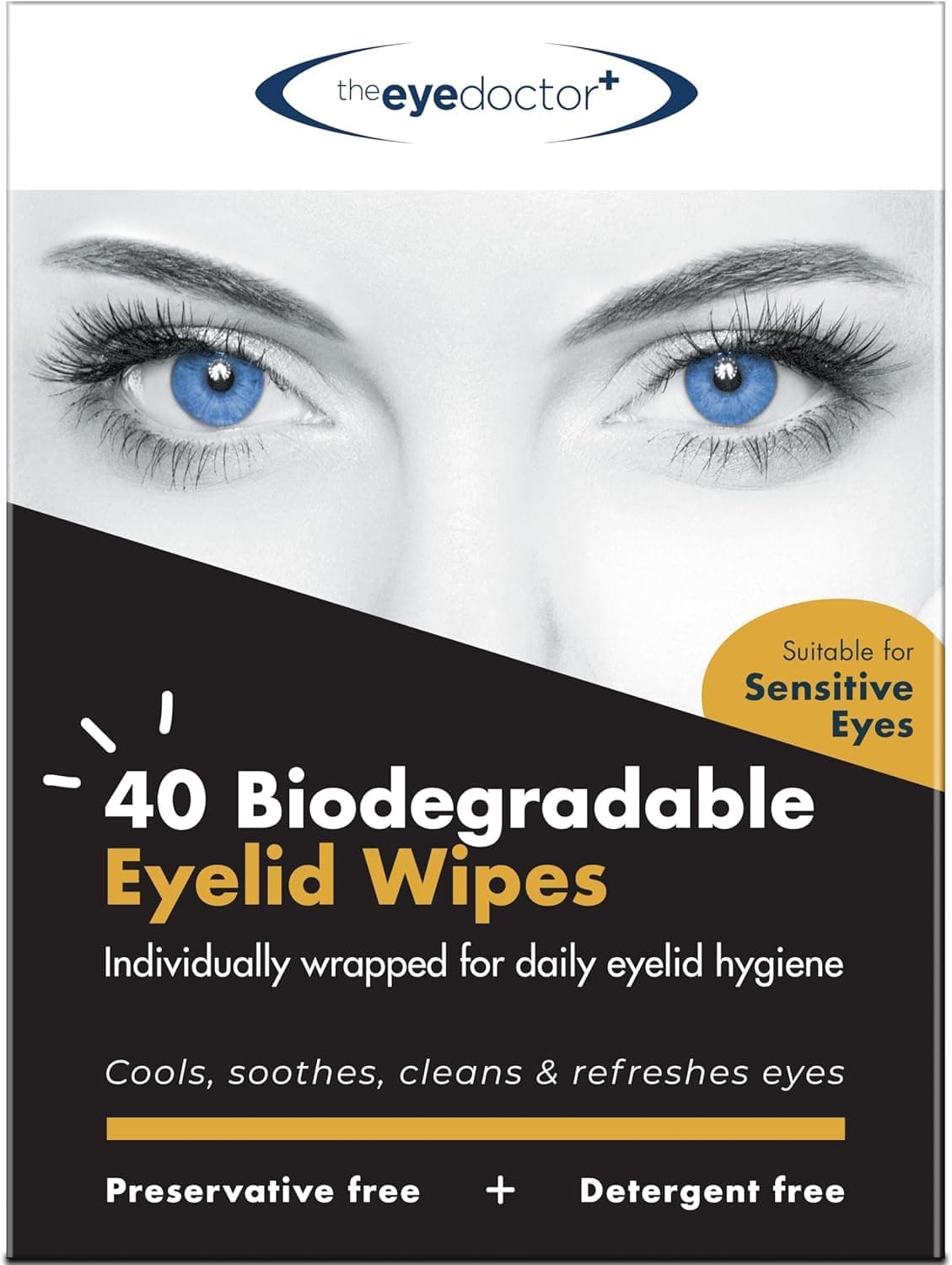 Eyelid Wipes - 20x Individually Wrapped Eyelid Cleansing Wipes - Suitable for use with Sensitive Eyes, Dry Eyes, Blepharitis & MGD - Detergent and Preservative Free