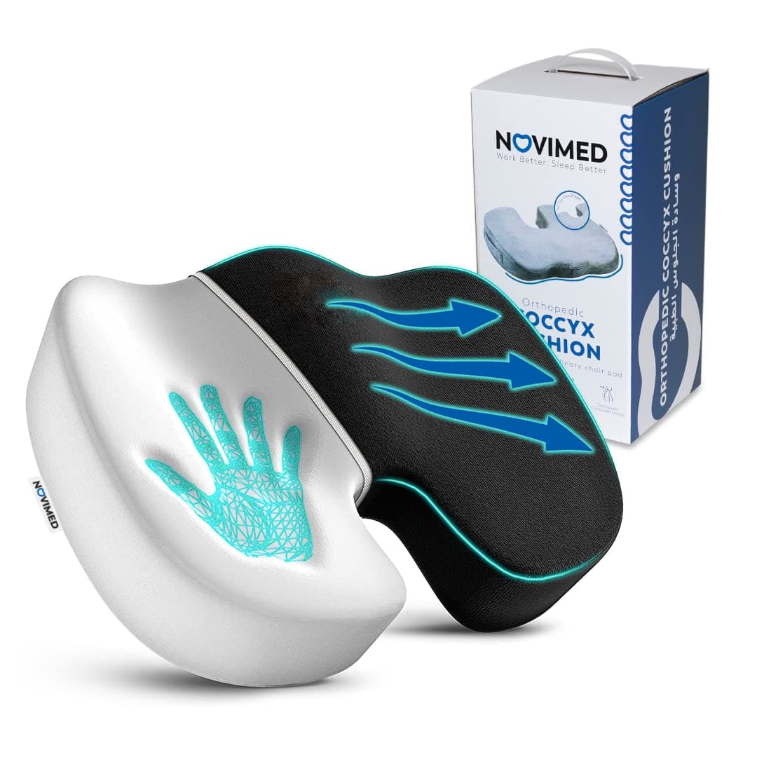 NOVIMEDCoccyx Medical Orthopedic Memory Foam Seat Cushion With ANTI-SLIP Bottom For Sciatica,Low Back Pain,Herniated Disc,For Chairs,Travel Accessories-Gives Relief From Tailbone Pain