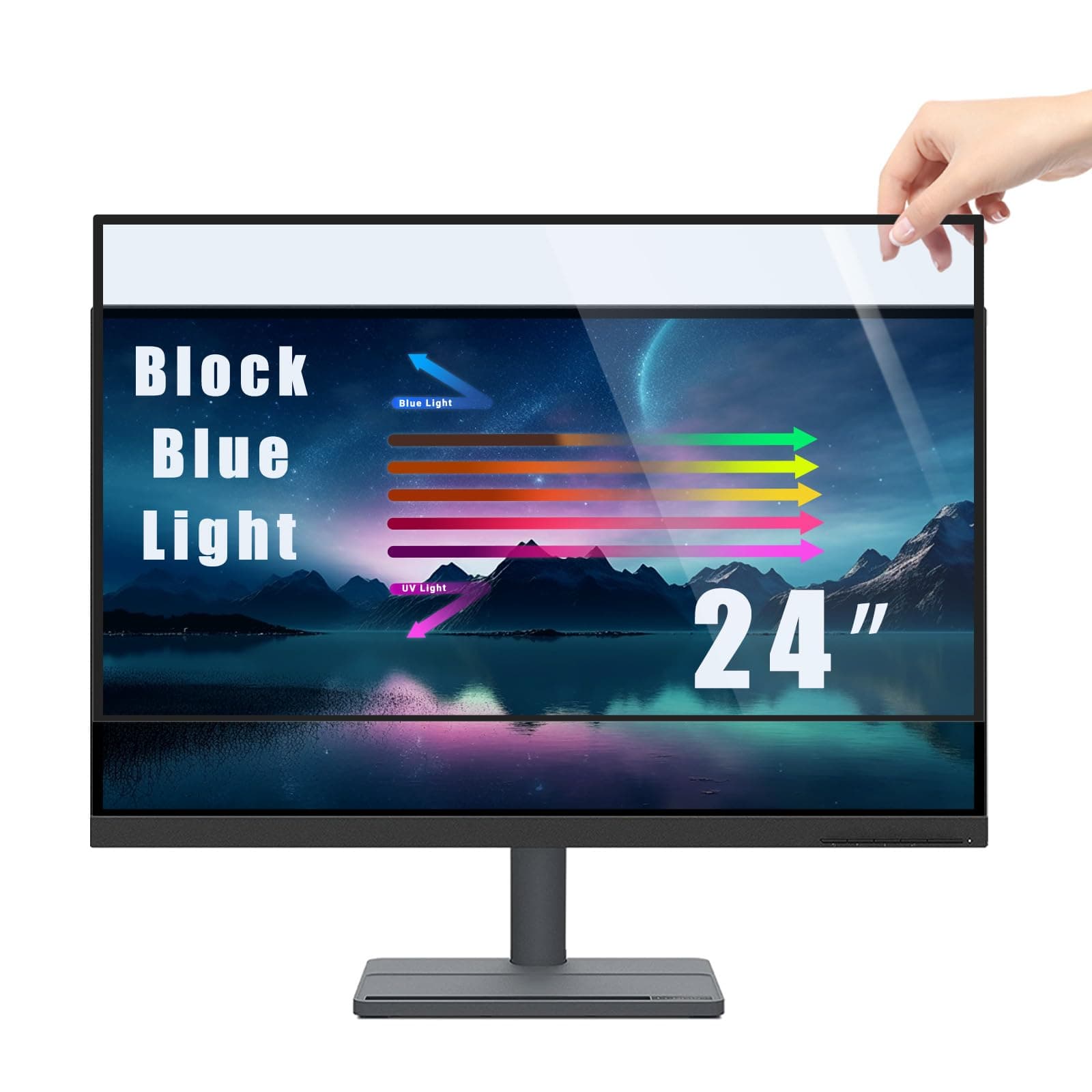 PYS 24 Inch Blue Light Blocking Screen Protector for Computer Monitor Removable 16:9 Aspect Ratio 24" 23.8" Anti Blue Light Anti Glare Filter Easy on/off for Eye Protectoin