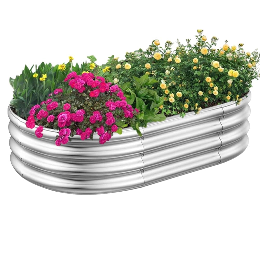 Galvanized Raised Garden Beds, 3x2x1ft Outdoor Raised Garden Boxes, Oval Large Bottomless Metal Elevated Garden Bed Planter Box for Vegetables, Fruits, Flower