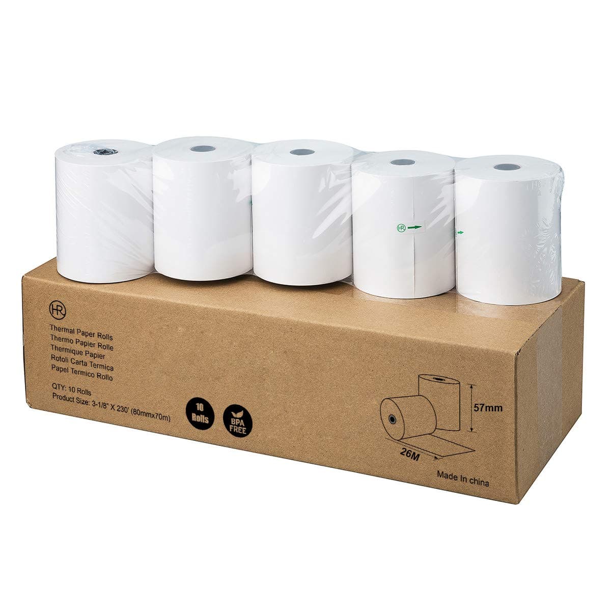 Thermal Rolls 80mmX70 mm Thermal Till Rolls 3 1/8" x 230' by Hapaper Brand (10 Rolls)