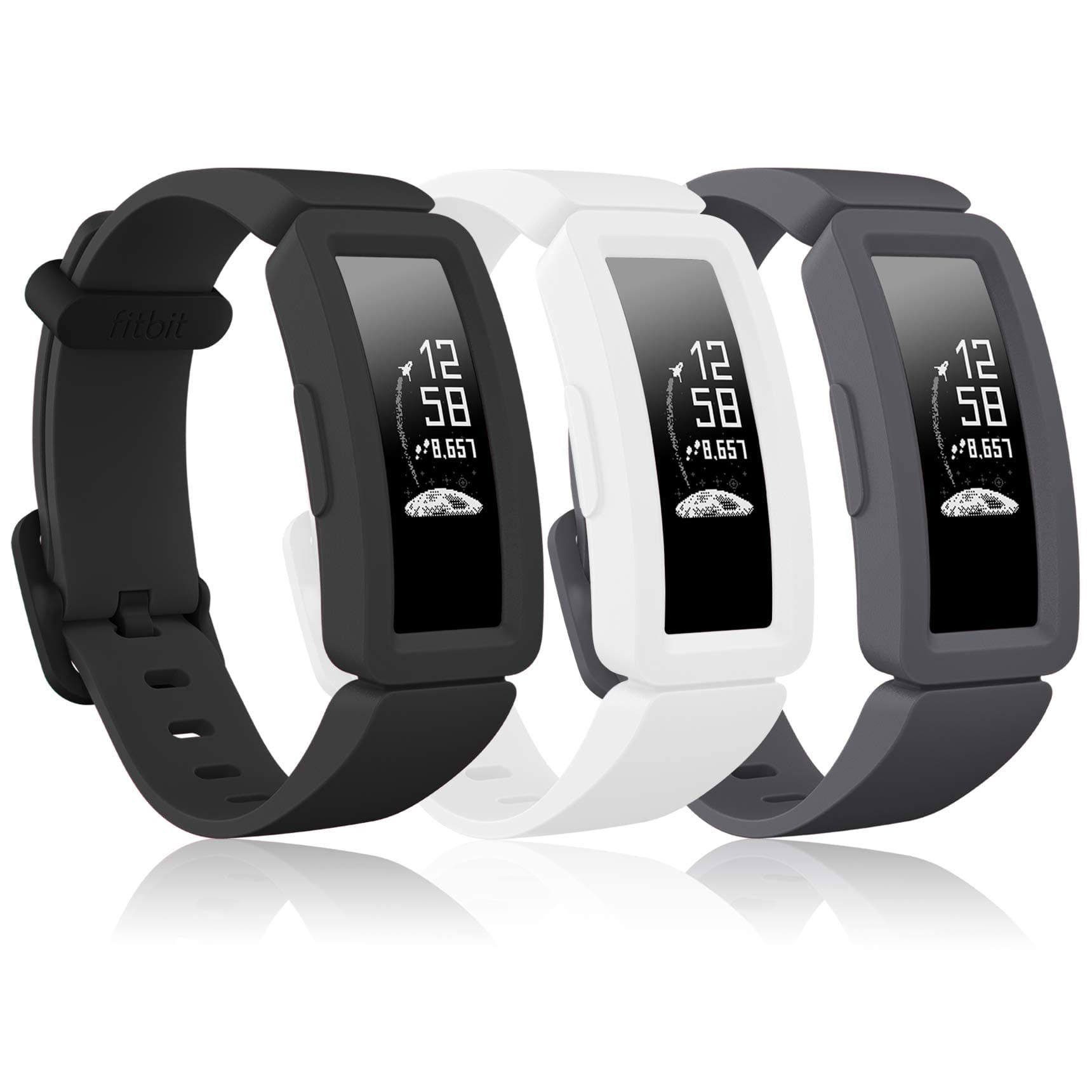 Bolesi Compatible Silicone Bands for Fitbit ace 2,Water Resistant Fitness Watch Strap for Fitbit ace 2 Bands for Kids Boys Girls(black+gray+white)