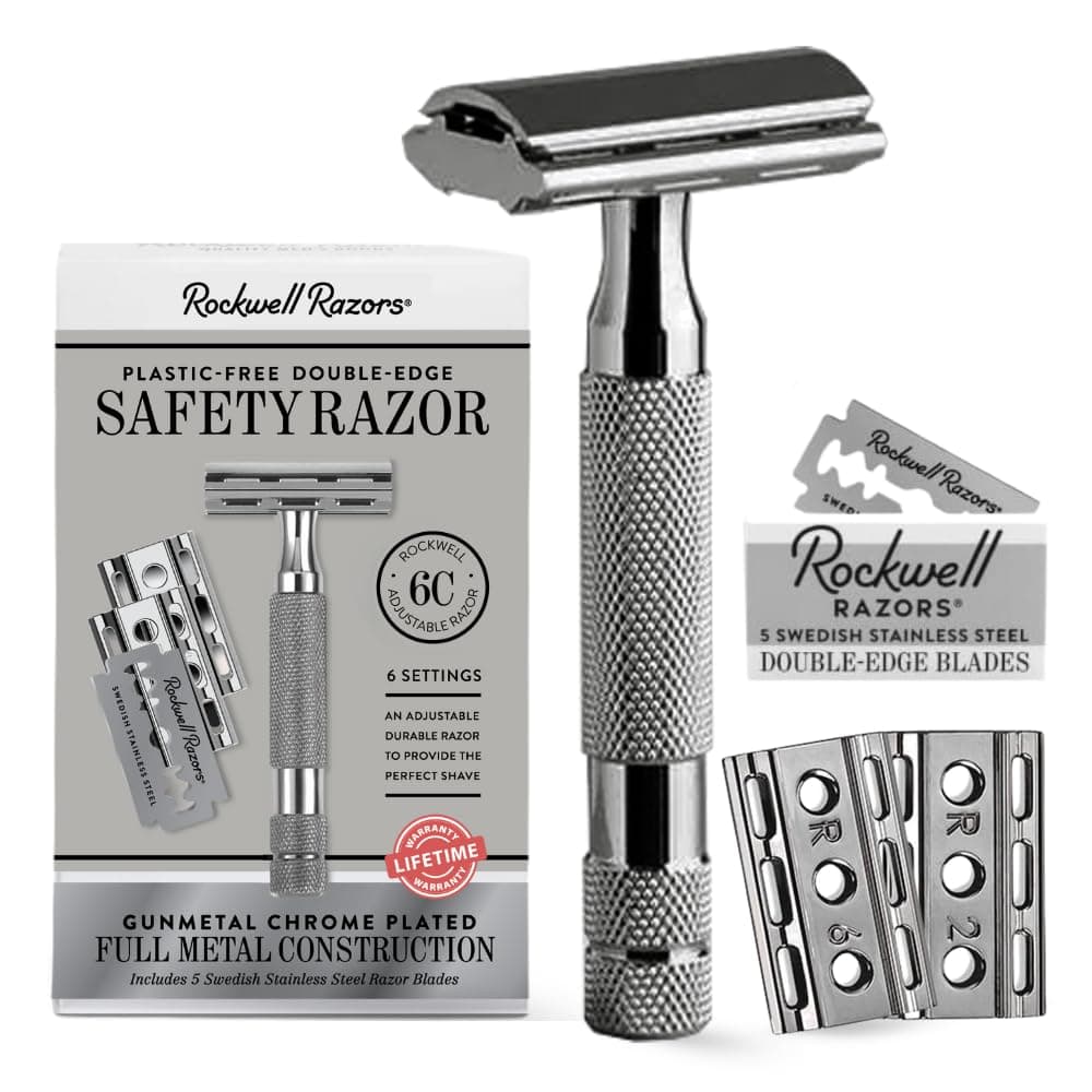 Rockwell Razors 6C Adjustable Double Edge Safety Razor in Gunmetal + 5 Swedish Stainless Steel Razor Blades