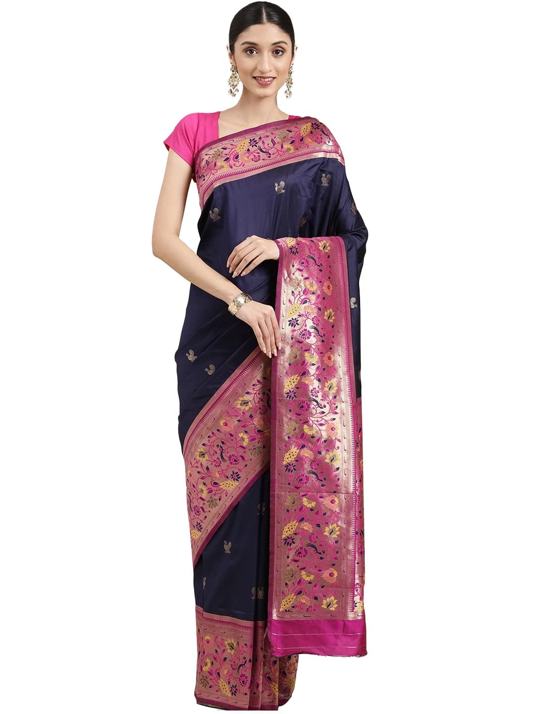 Panzora Women Paithani Silk Saree With Unstitched Blouse Piece