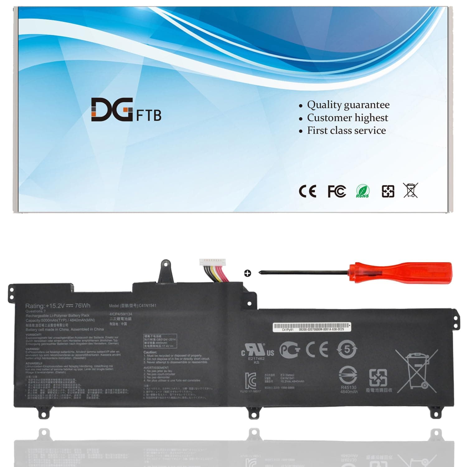 DGFTB C41N1541 Laptop Battery for Asus ROG Strix GL702 GL702V GL702VT GL702VM GL702VMK GL702VS GL702ZC Scar GL703G GL703GE GL703GM GL703GS GL702VSK G702VS G702VM G702VT 0B200-02070000 76Wh/4840mAh