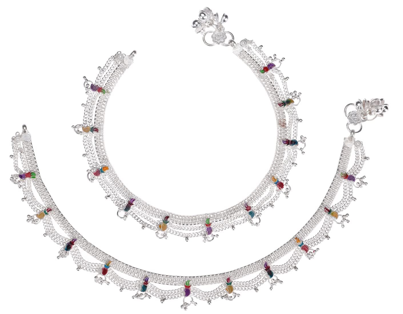 AanyaCentric Indian Traditional Ethnic White Metal Anklet Pair Silver Bracelet For Women Payal For Girls Kolusu For Girls Anklets For Women Stylish Payal For Women Stylish Oxidised Anklet For Women