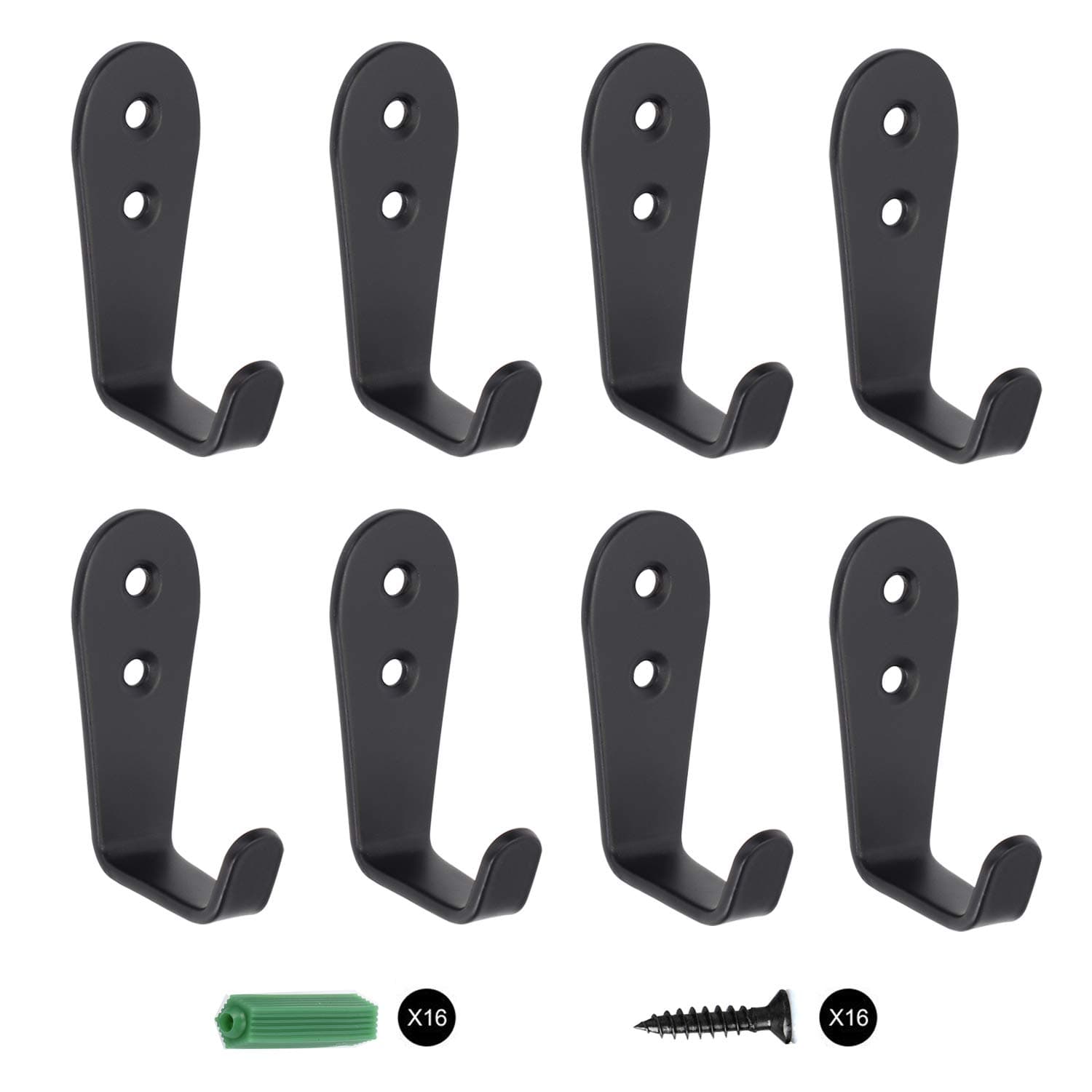 Wall Hooks 8 Pcs,Coat Hooks, Stainless Steel Hook, Garage, Luggage Key Hook, Bathroom Kitchen Dining Room,Heavy Duty, Indoor and Outdoor Hooks (Black)