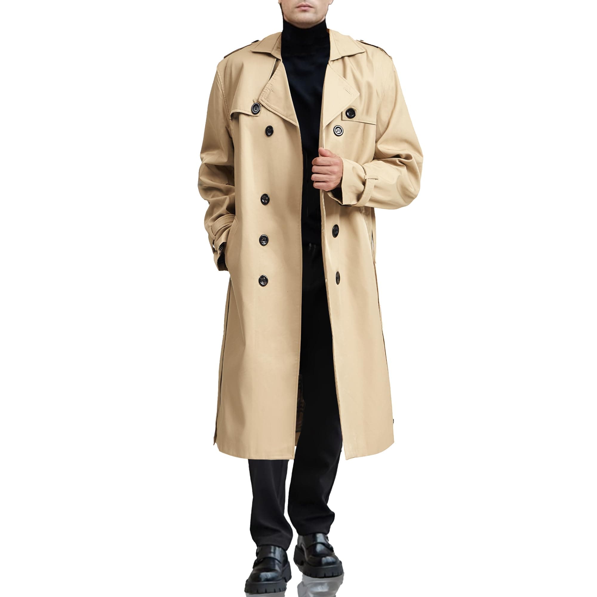 Men's Trench Coat - Long Jacket Overcoat-Oversized Casual Windbreaker
