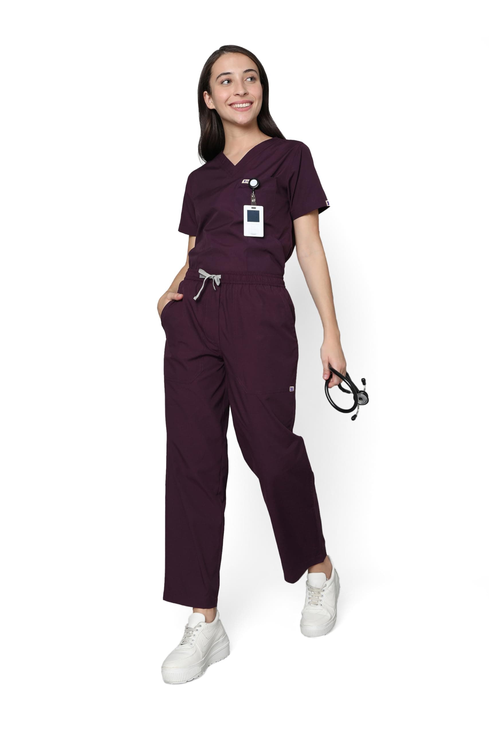KNYA Classic Women's 5-Pocket New Gen Scrubsuit | V Neck | Flexibile & Comfortable Top & Bottom | Easily Accessible Pockets | Uniform for Doctors