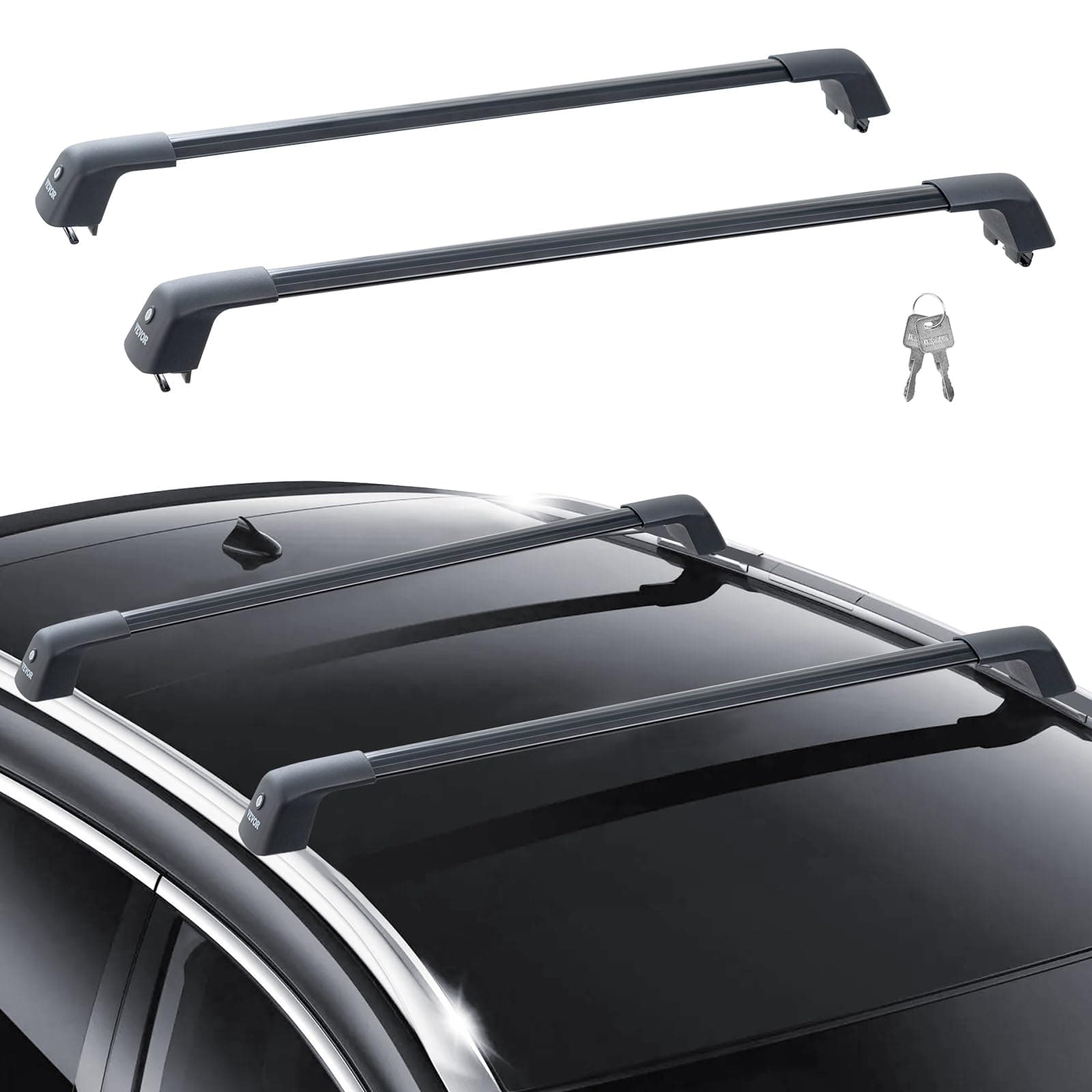 VEVOR Universal Roof Rack Cross Bars, Aluminum Roof Rack Crossbars, Fit Grooved Side Rail without Gap, 90KG Load Capacity, Adjustable Crossbars with Locks for SUV, Sedan, Van