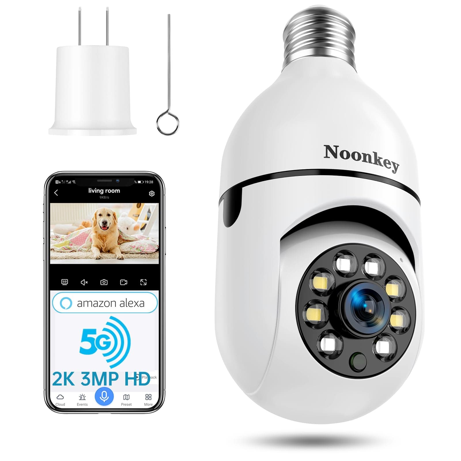 2K/3MP Light Bulb Security Camera, 5G& 2.4GHz WiFi Alexa E27 360° Light Socket Camera for Outdoor, Wireless WiFi Home IP Camera with Motion Tracking Alarm, Color Night Vision,Two-Way Talk