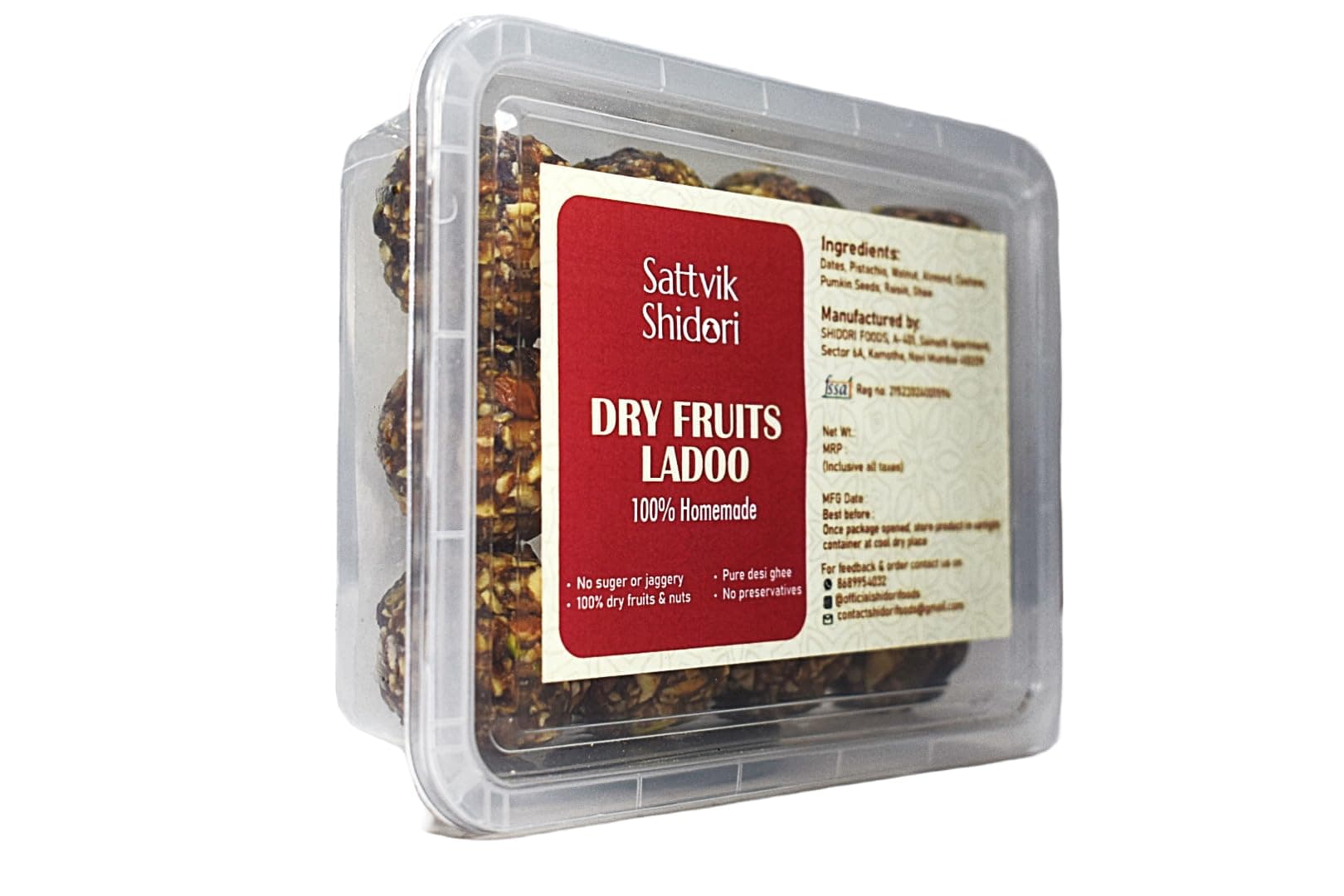 Sattvik Shidori - Dry Fruit Laddu I 100% Homemade I Totally Dry fruit & Nuts I No Sugar or Jaggery I 250g/ 12 PC's