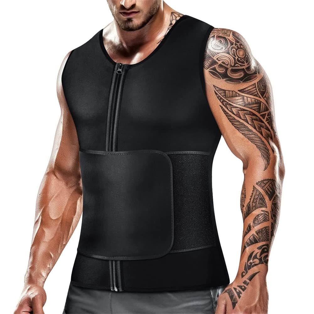 RIOXS Mens Slimming Body Shaper Vest Abdomen Slim Top Compression Tank Shaperwear With Front Zipper
