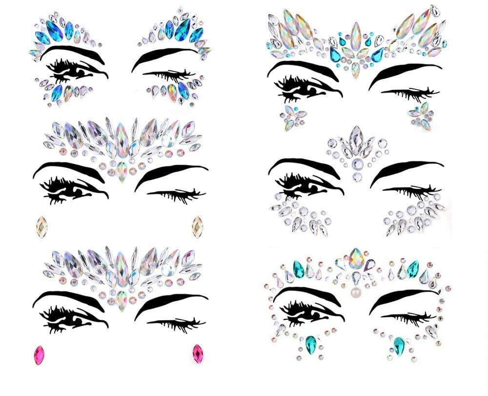 Face Tattoo Gems,Women Mermaid Rave Festival Glitter, Rhinestone Temporary Tattoo Face Jewels Crystals Face Stickers eyebrow Face Body Jewelry