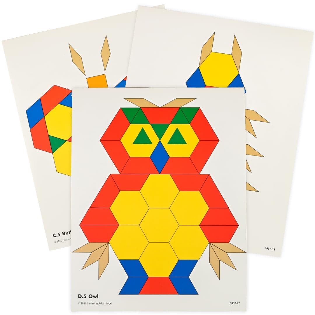 Pattern Block Activity Cards - In-Home Learning Activity for Early Math & Geometry - Set of 20 - Teach Creativity, Sequencing and Patterning