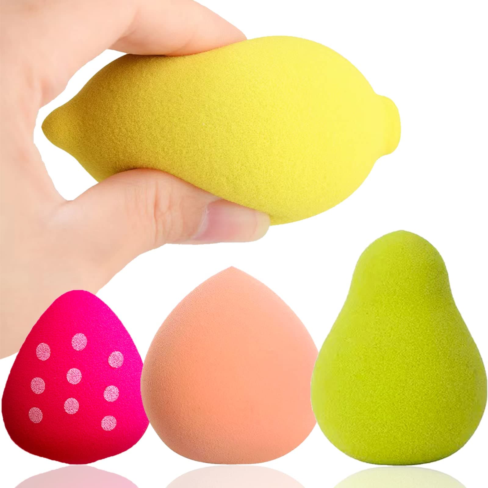 4 Pac Makeup Sponge Set, Liquid Foundation Blender Beauty Sponge for Cream and Powder Blending, Multi-colored Flawless Professional Beauty & Personal Care Fruit Shaped Make Up Sponges Prime