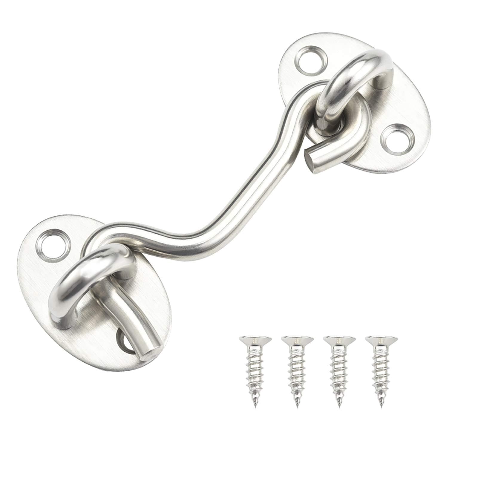 Jalan Cabin Hook, Eye Latches & Bolt for Door Locks, Window Brace Silent Holder, Stainless Steel, 75 mm, Silver