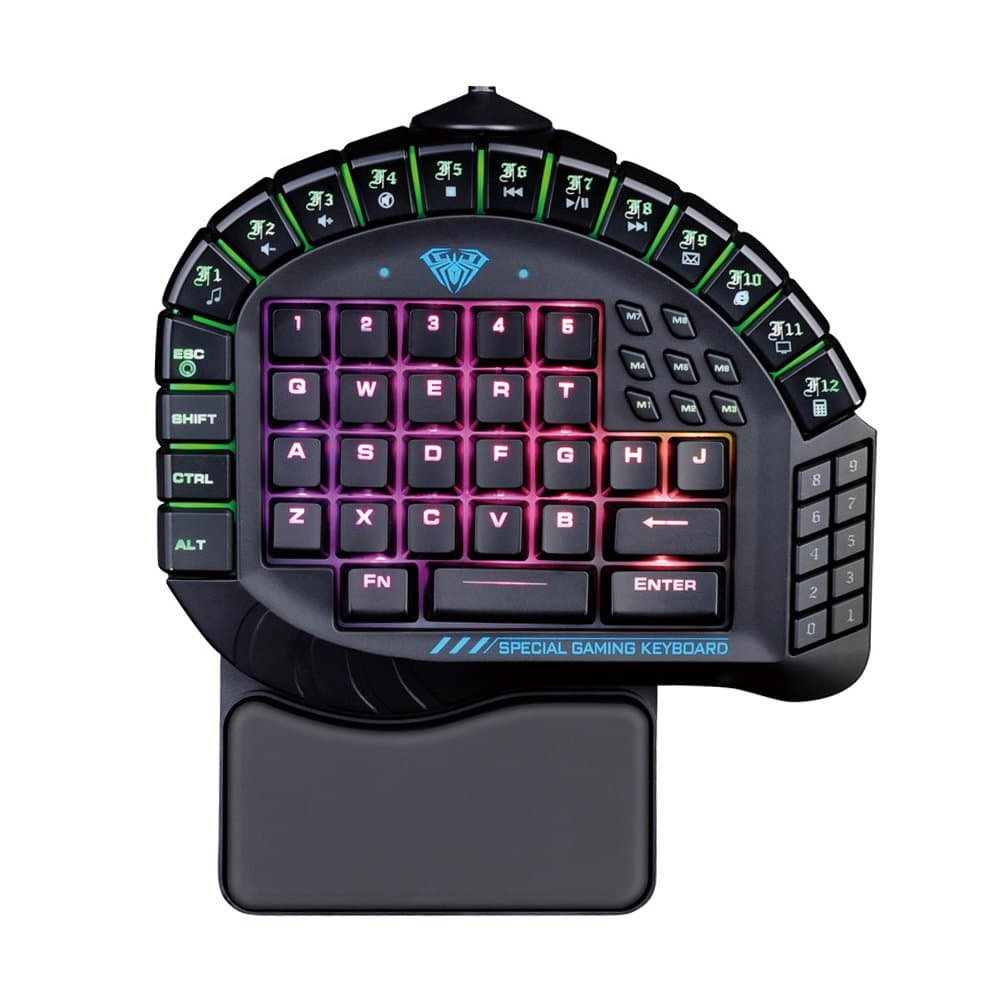 XFUNY Gaming Keypad, Programmable Mechanical Gaming Keyboard Macro Setting & RGB Backlight One-Handed Keyboard with Removable Hand Rest for PUBG / WOW / DOTA / OW (Mechanical Keypad)