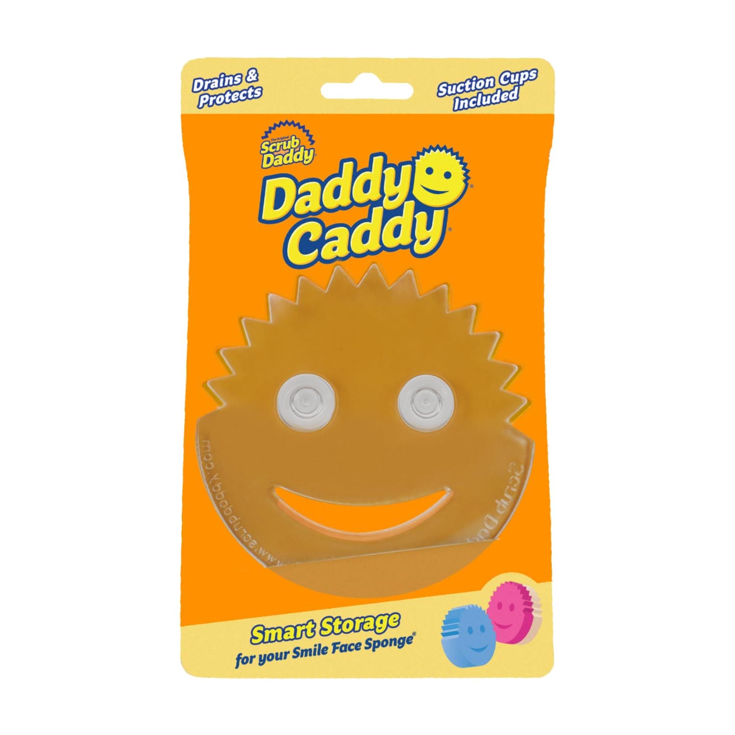 Daddy Caddy - Smile Face Sponge Holder with Built in Dual Non-Slip Suction Cups for Convenient Storage, Smart Storage, Promotes Drying, Easy to Clean, Dishwasher Safe- 1ct