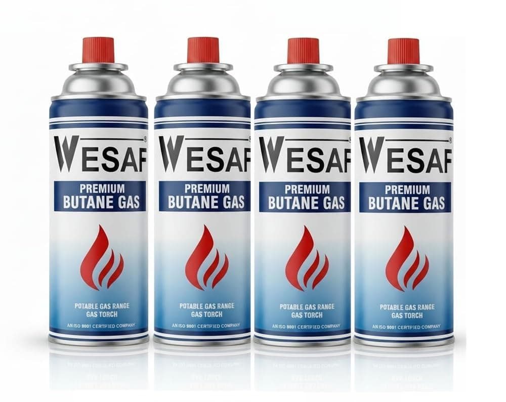 Wesaf Butane Gas 225g (Pack of 4) Portable High-Pressure Butane Can Liquefied Gas Canister Ideal for Refilling Lighters, Small Stoves, Flame Torches and Welding Equipment
