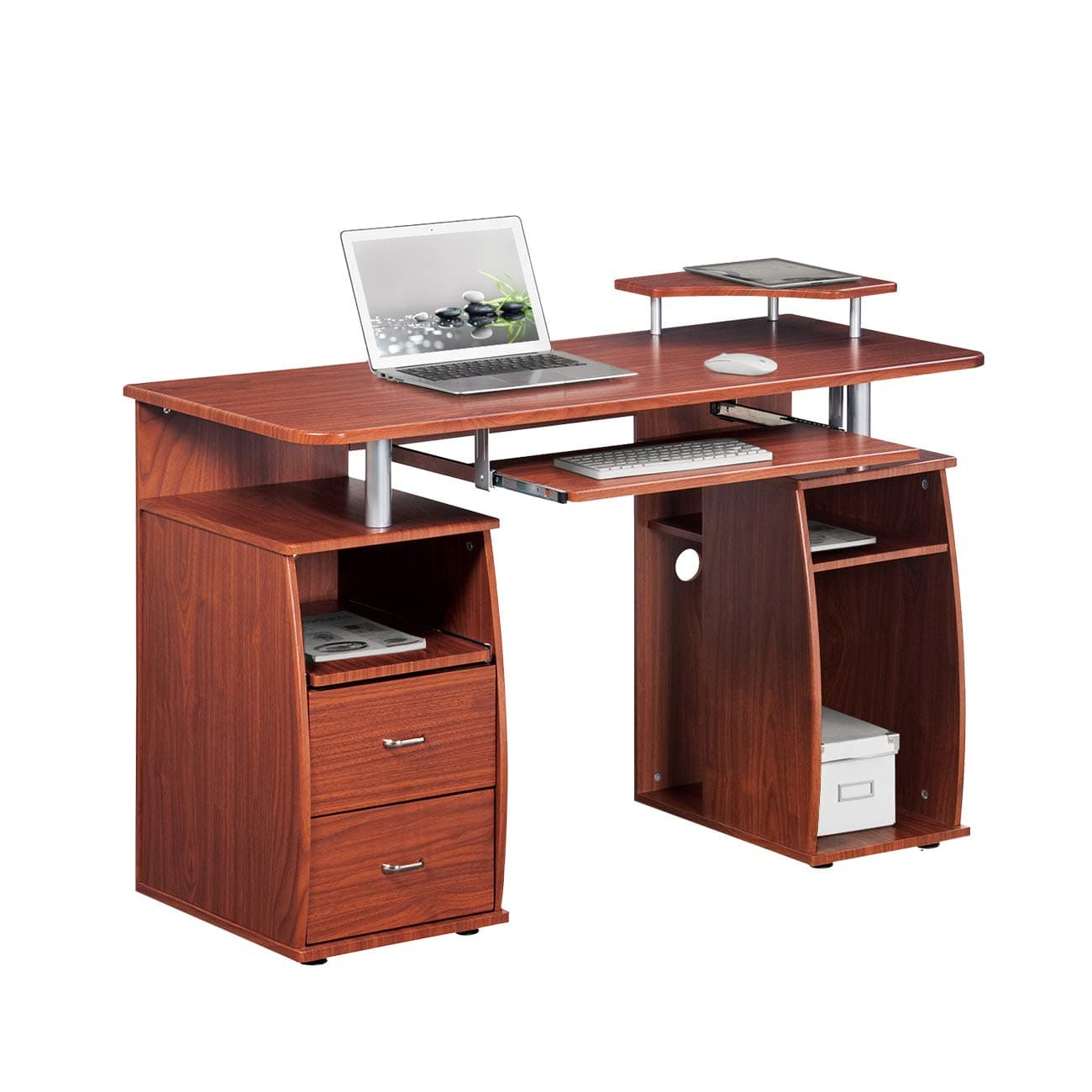 Techni Mobili Complete Computer Workstation Desk With Storage, Mahogany, 48" W x 22" D x 34" H