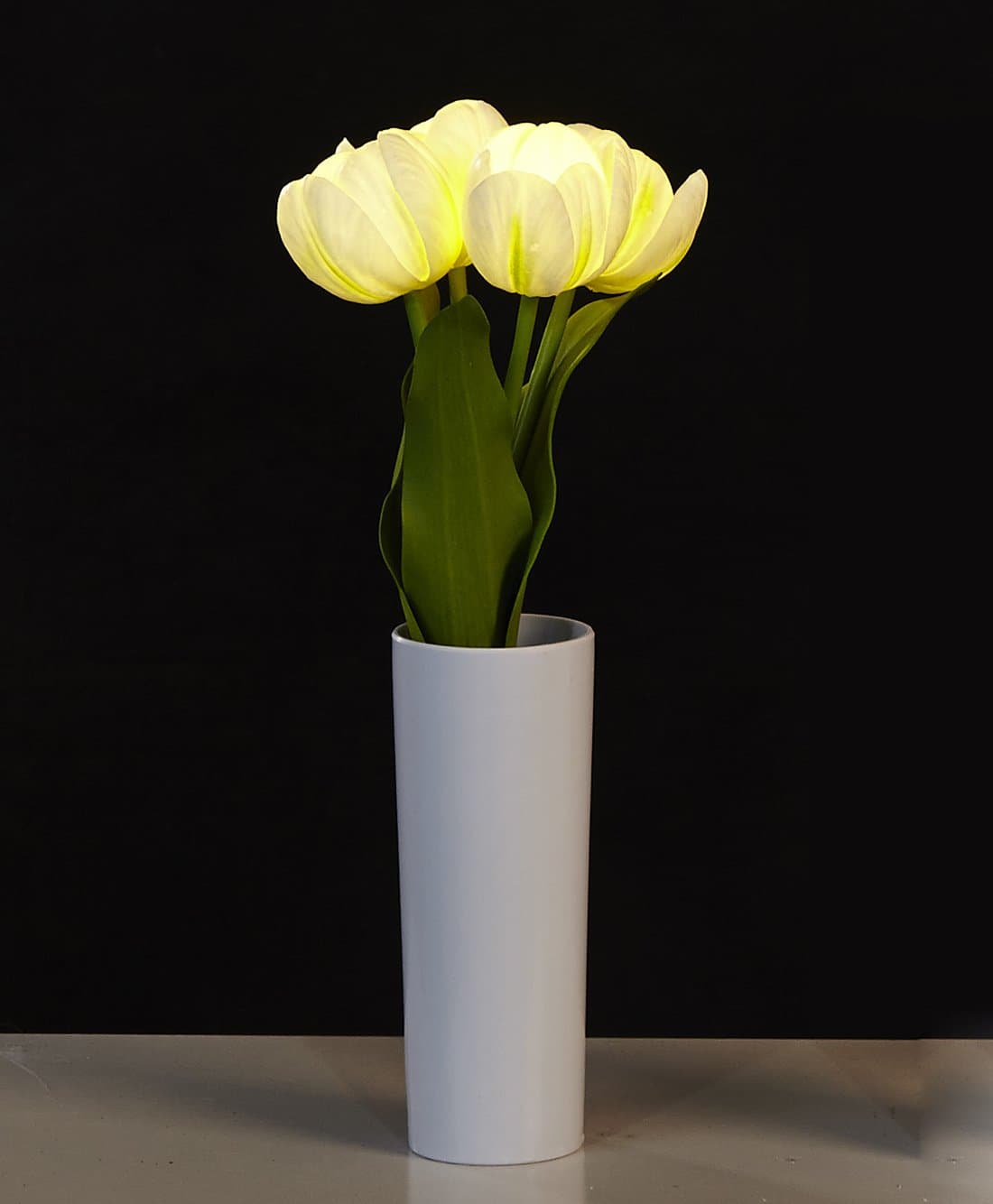 Led Silk Flower Arrangement, Amazing Tulips Artificial Flowers in Vase for Home Decor, 4 Blooms (White)
