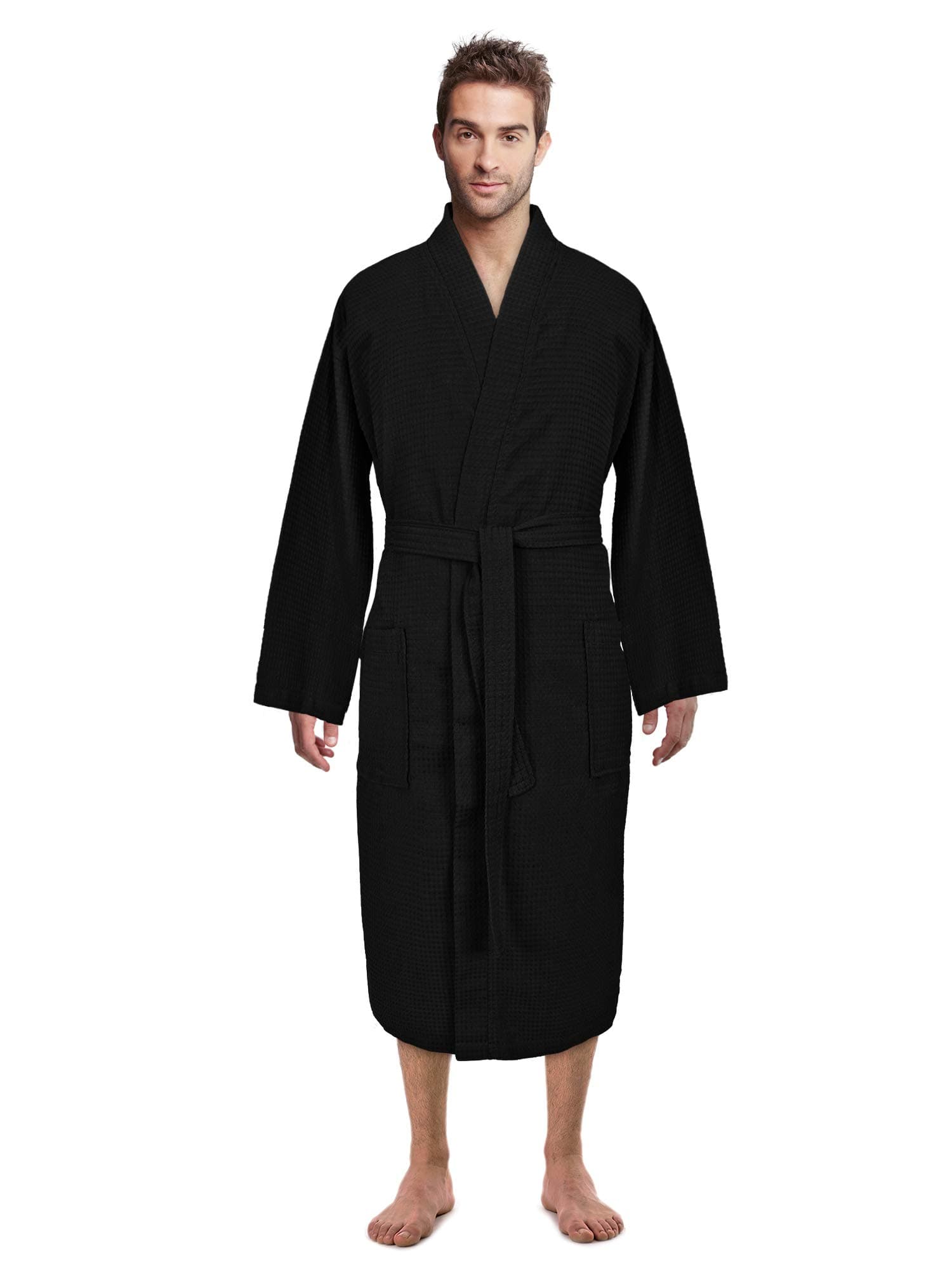 Turkish Linen Waffle Knit Lightweight Kimono Spa & Bath Robes for Men - Quick Dry - Soft
