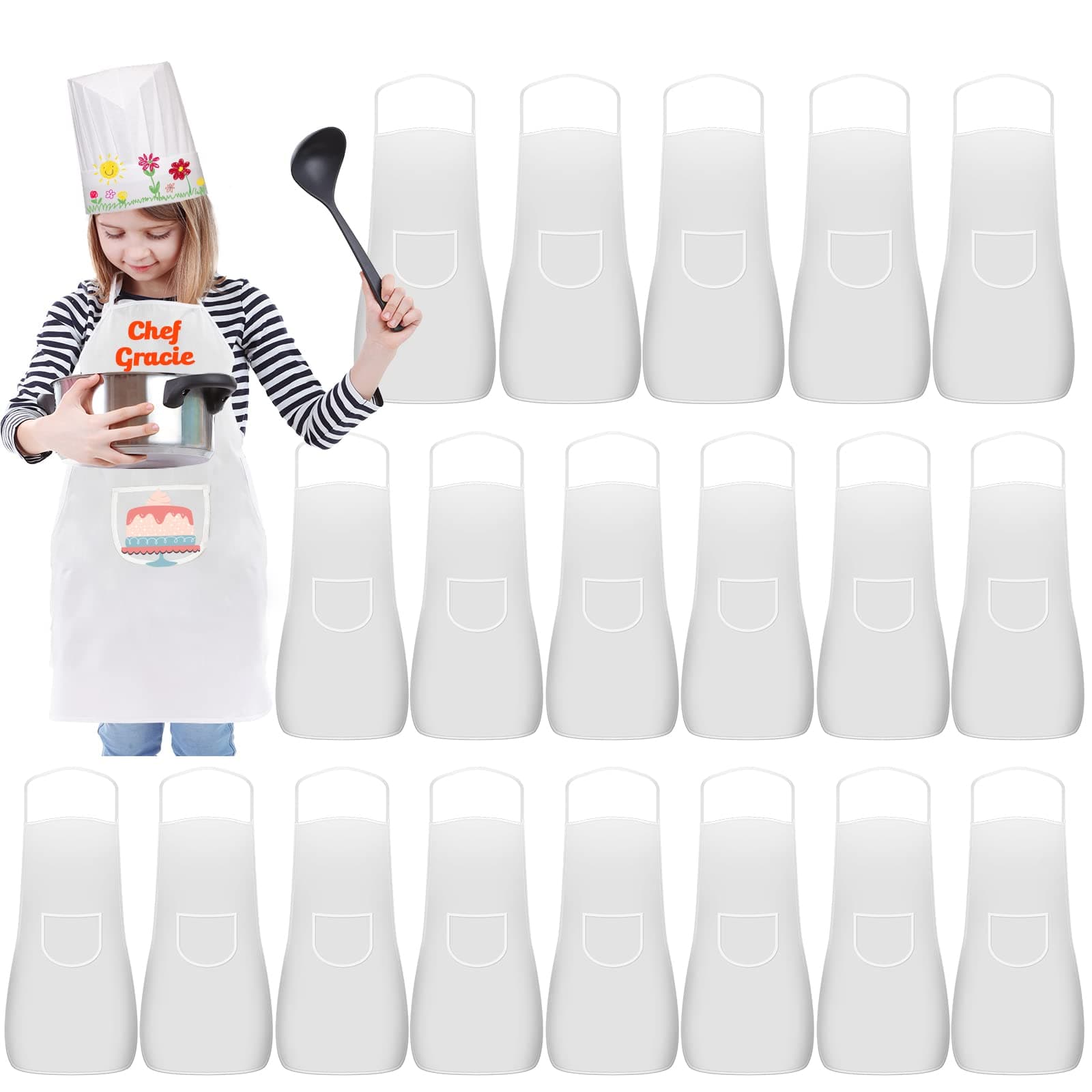 24 Pieces Kid Aprons Chef Aprons with Pocket Children Chef Apron for Boys Girl's Baking Painting Wear (Ages 5-12)