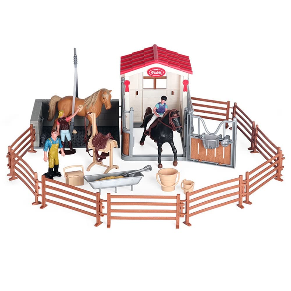 RCOMGHorse Stable Figurines Playset, 31 Pieces Horse Club with Horse Wash Area and Fence Figures, Barn Horse Toys Gift for Girls and Boys 3 4 5 6 7 8
