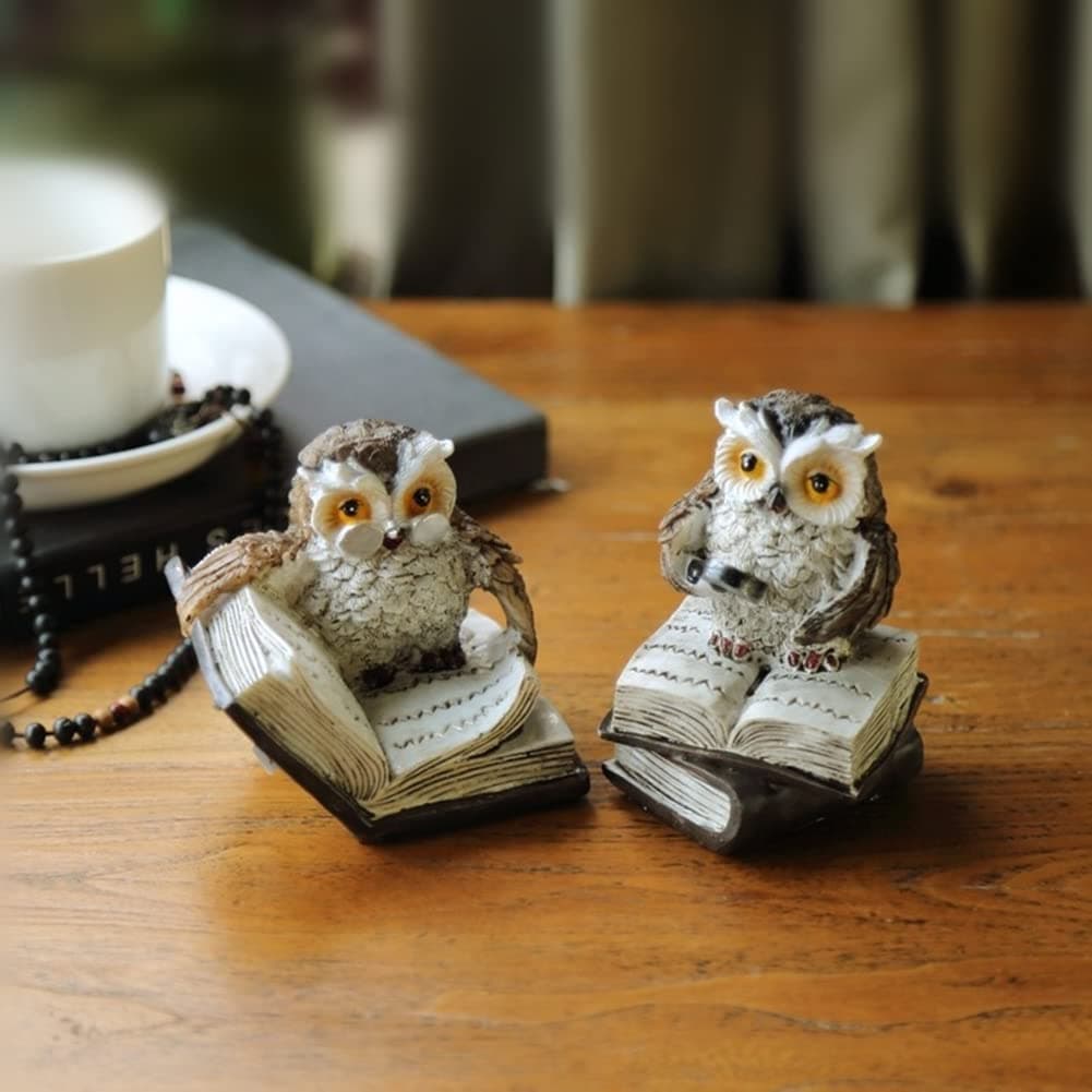 XinTX 2 Pieces Owl Statues Decor,Owl Reading Book Figurine Cute Crafted Statue for Home Office Living Room Decoration, Animal Sculptures Collection BFF for Owls Lovers