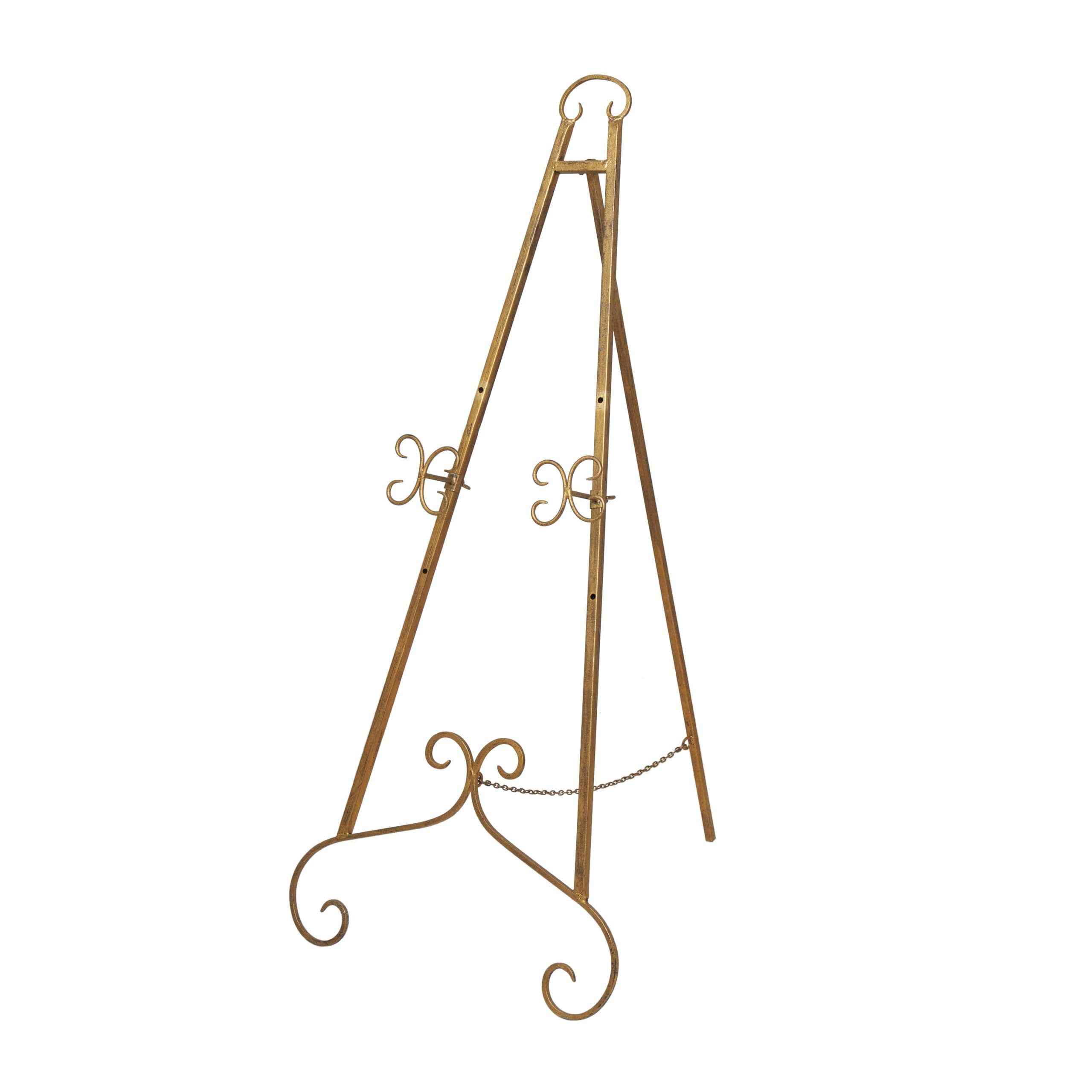 Deco 79 Metal Scroll Large Free Standing Adjustable Display Stand Easel with Chain Support, 22" x 21" x 46", Gold
