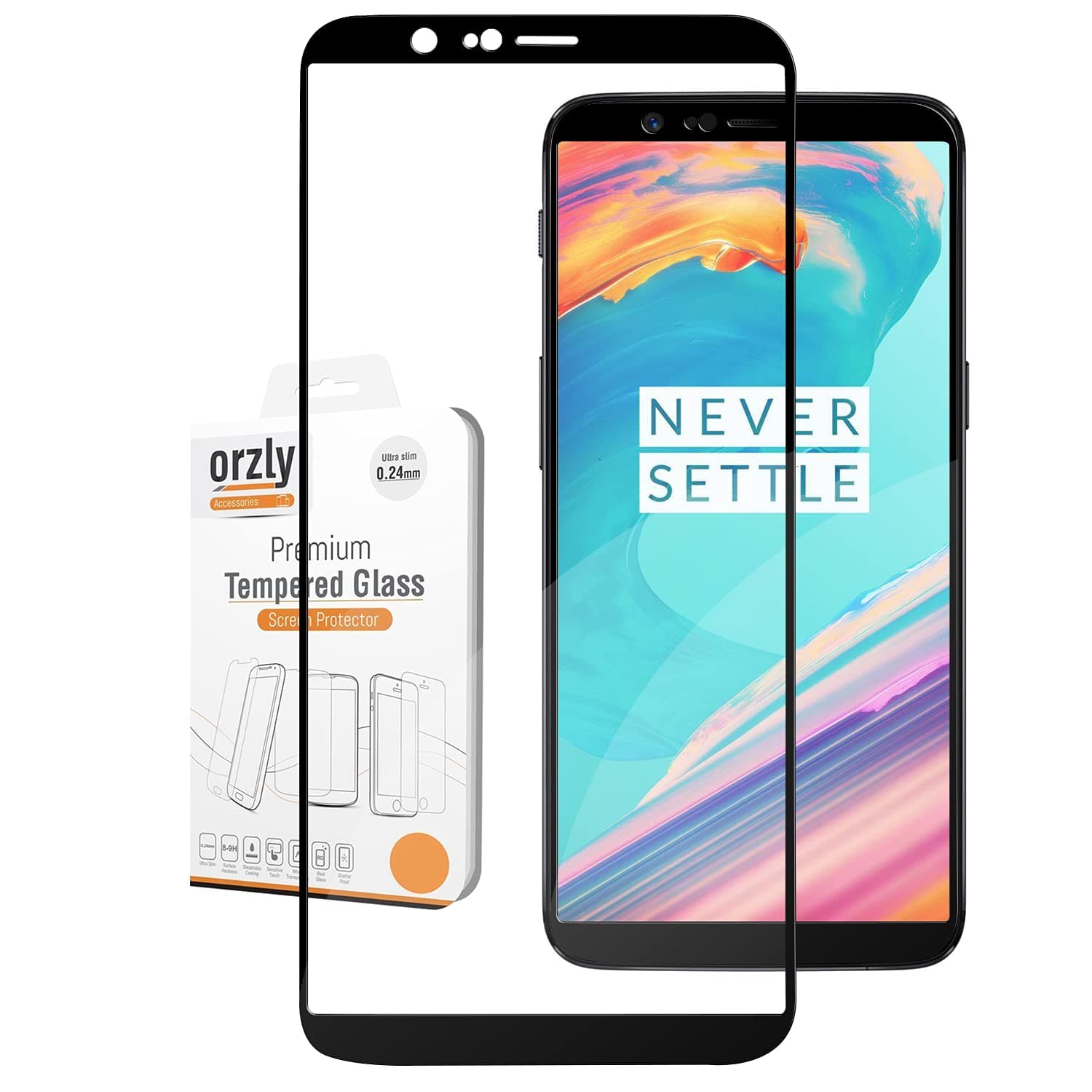 ORZLY® OnePlus 5T Screen Protectors (x2), Pro-Fit Tempered Glass Screen Protector TWIN PACK for OnePlus 5T (Full Screen Coverage) – Transparent Screen/BLACK Frame