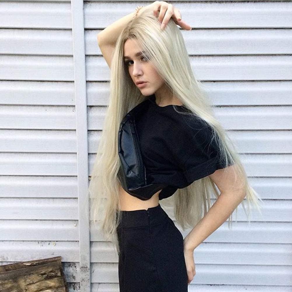 HEAHAIR Ombre Blonde Straight Synthetic Lace Front Wigs Brown Roots Natural Looking 24 Inches Long Lace Front Wig HS2013