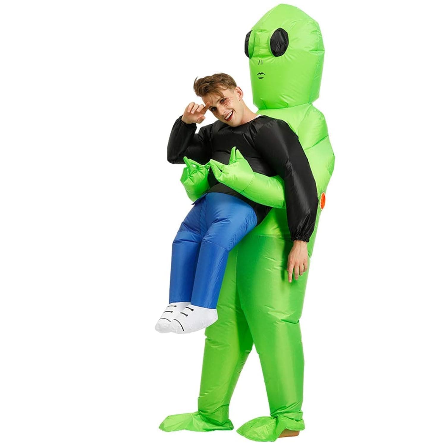 Inflatable Alien Costume Party Fancy Dress Cosplay Outfit Green Alien Carrying Human Costume Inflatable Funny Blow Up Suit Cosplay for Party