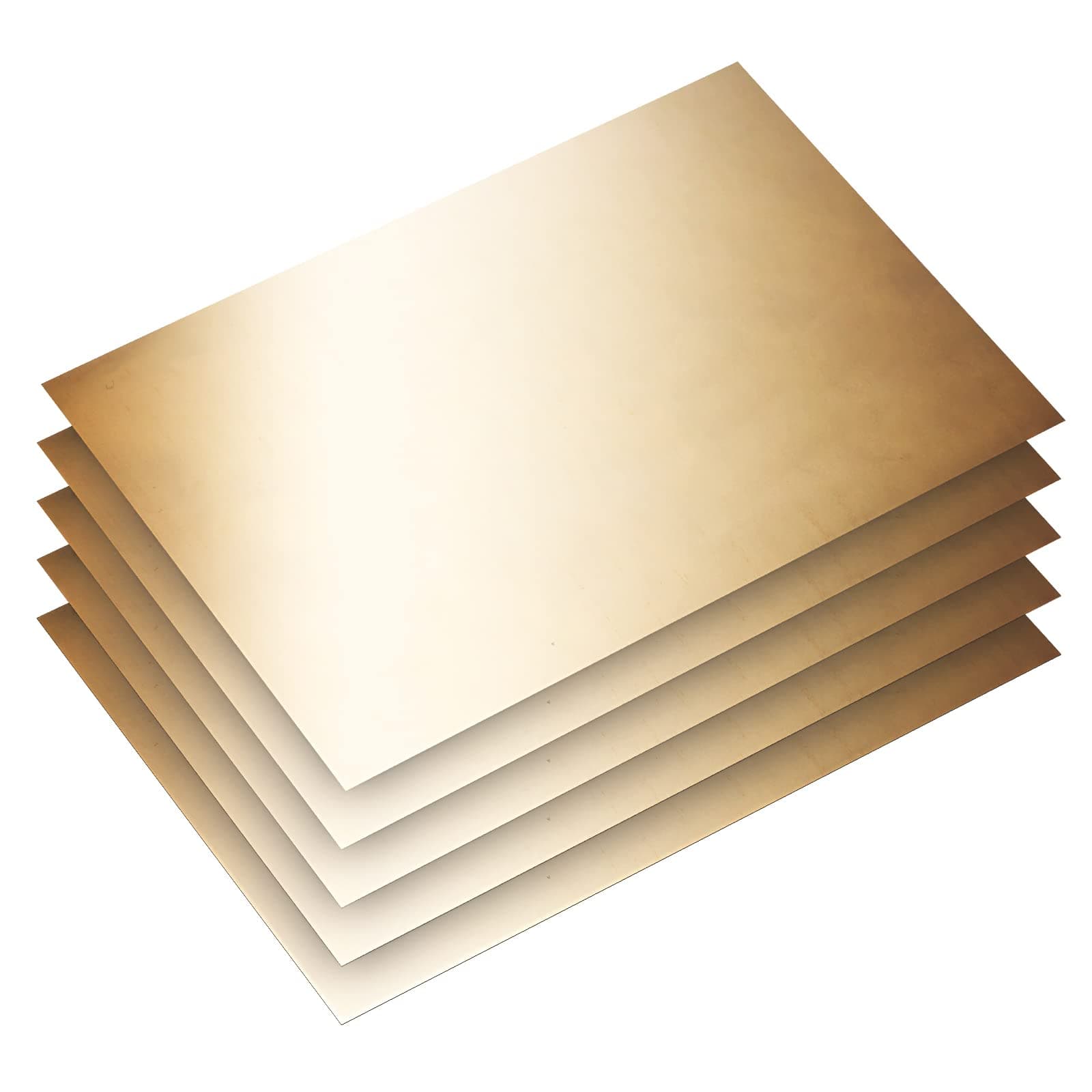 Brass Sheet, Brass Shim Stock Assortment, 6" Length x 4" Width, 0.001", 0.002", 0.003", 0.005" and 0.01" Thickness, Metal Sheets Plates 5 Pieces