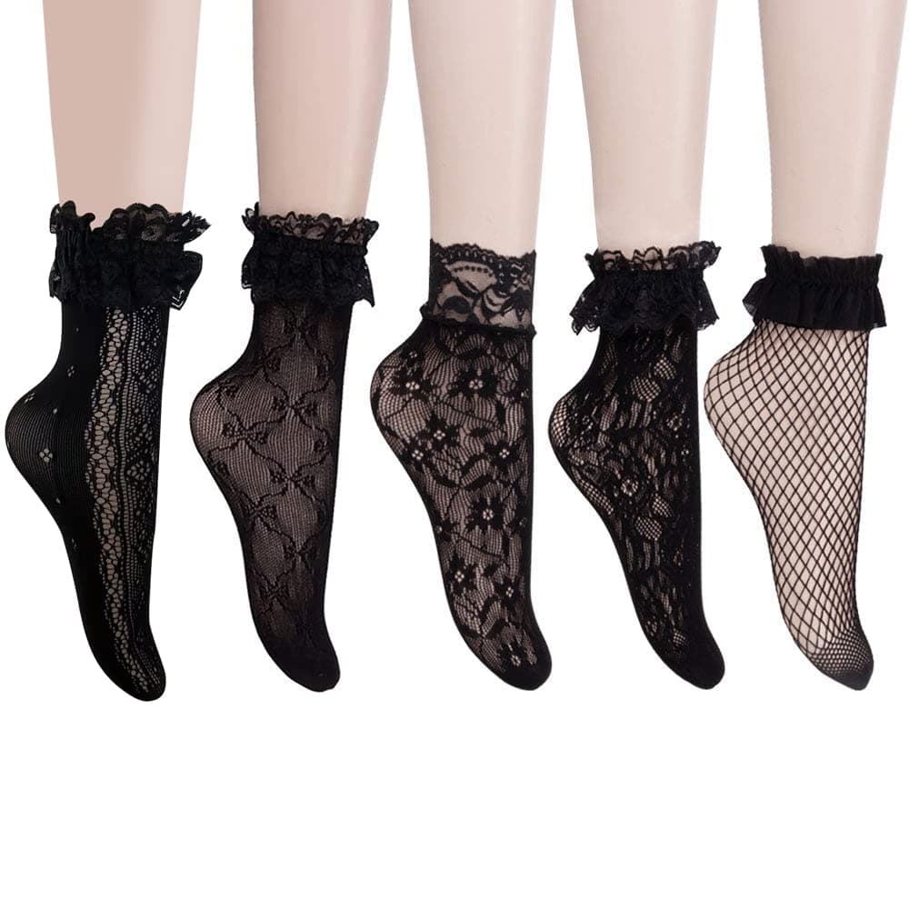 UDENSICA 5 Pack Women’s Sheer Black Lace Anklet Socks